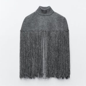Zara Gray Fringe Poncho